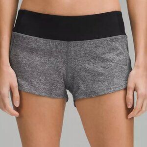 Lululemon Speed Up Low-Rise 2.5 inch Shorts, Grey with Black waist band, Size 10